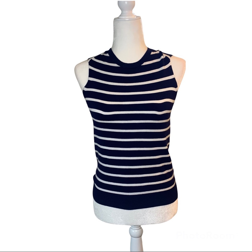 ZARA Knit Navy Blue & White Stripe Sleeveless Top